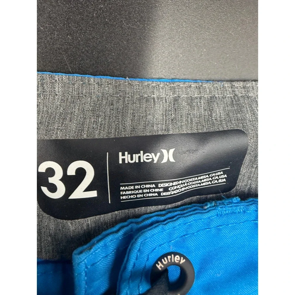 Hurley Mens Blue Board Shorts Swim Trunks Size 32 Logo Graphic Surf Shorts